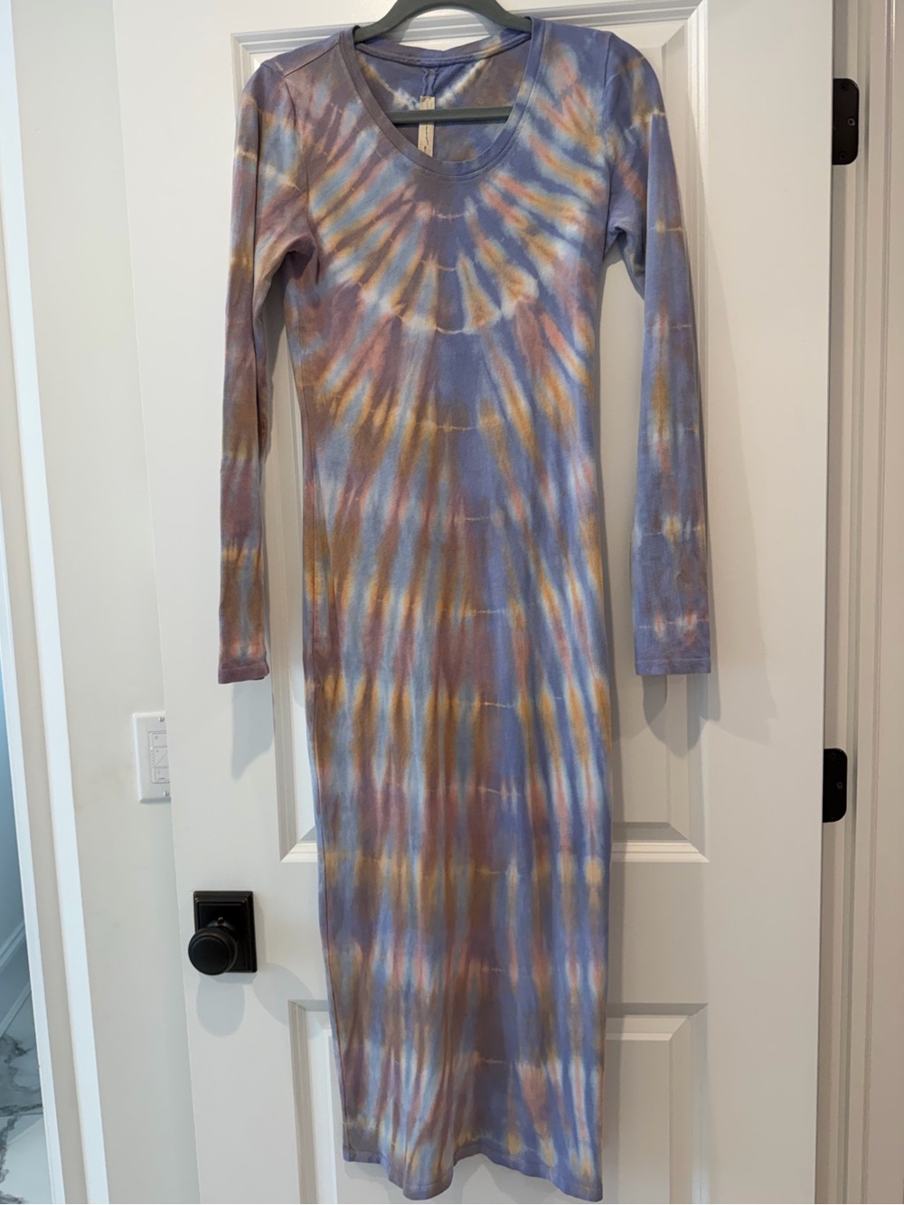 Raquel Allegra Tie-Dye Long Sleeve Maxi Dress in Lavender, Blush and Blue